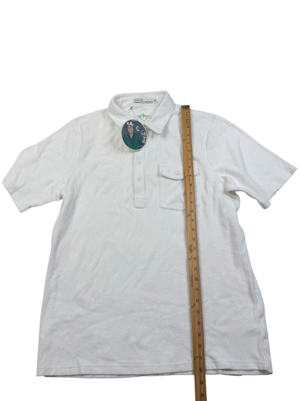 Criquet Terry Cloth Polo Shirt White Pocket Beach Pool Men's Large NWT - Picture 12 of 12